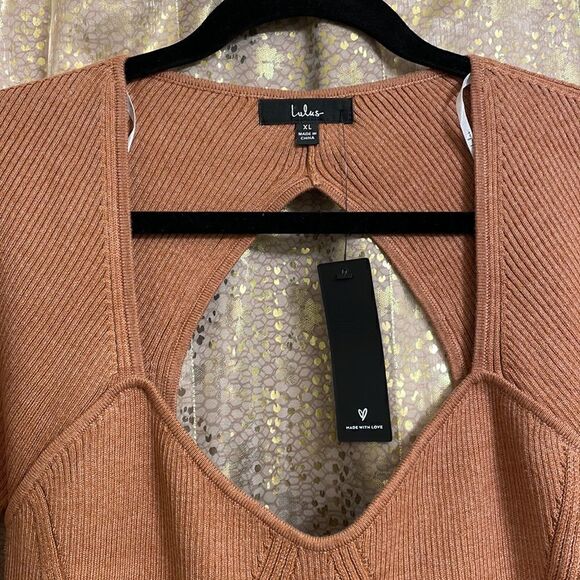 Lulus Fresh Trends camel ribbed cutout bodycon sweater dress XL NWT - Picture 7 of 8